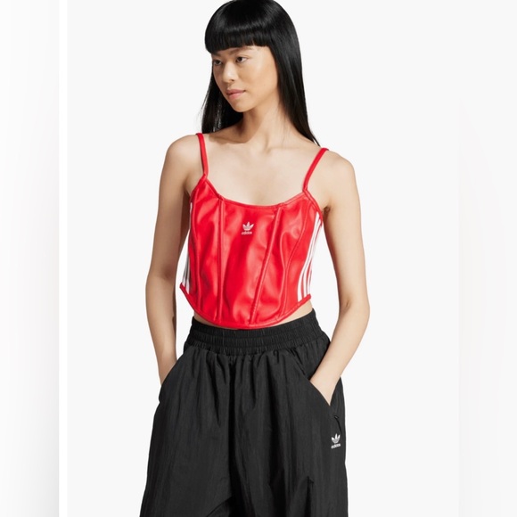 🔥🔥100% Authentic Adidas Firebird Faux Leather Crop Corset Camisole/Size 14🔥🔥 - Picture 3 of 11